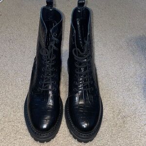 NWT NAPOLEONI BLACK LEATHER COMBAT BOOTS SIZE 8 M 39